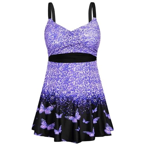 HUSKARY Plus Size Swimsuits for Women Swim Dress Tummy Control Two Piece Bathing Suit Flowy Tankini with Boyshorts Flower05 18 Plus