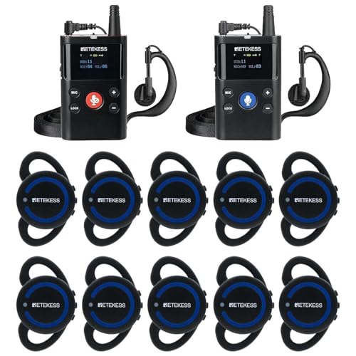 Retekess TT126R Wireless Sistema di Guida Turistica, Sistema di Comunicazione Full Duplex, Sistema di Interpretazione Audio, per Conferenze, Visite a Fabbriche, (1 Trasmettitore 10 Ricevitori)