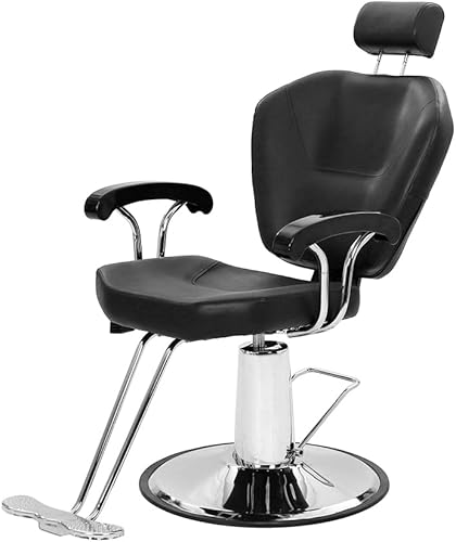 Miniatura 3 de Silla de peluquero de mujer soltera,Cubierta de cuero de PVC, Pedal chapado en hierro, reposabrazos ABS, placa de hierro plateado 680, con