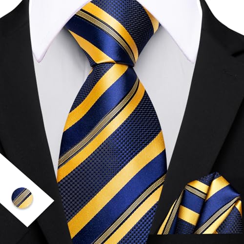 Image of Barry.Wang Mens Tie Set Plaid Check Neckties Formal Business Wedding Luxury Pocket Square Cufflinks