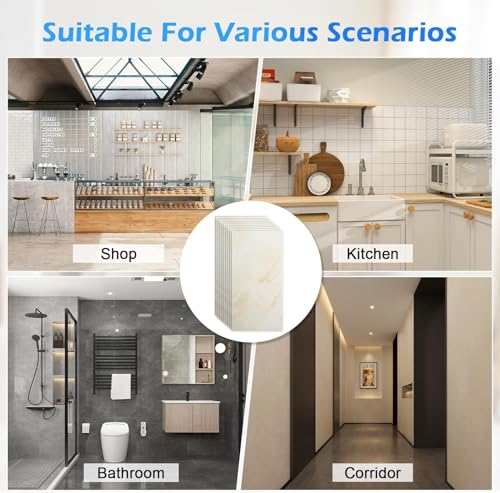 Image of New Peel and Stick Marble Wallpaper Backsplash Self-Adhesive PVC Waterproof Wall Tiles for Kitchen, Bathroom, Bedroom Multiple Size and Black,Cream,White. (8, Cream, 60x30)