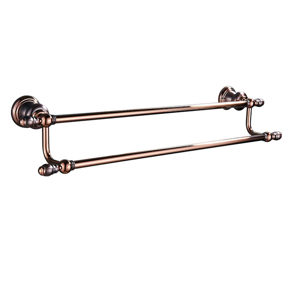 GLETSF Copper Rose Gold Brown Bronze Double Towel Rack European-Style Bathroom Antique Antique Towel Racks