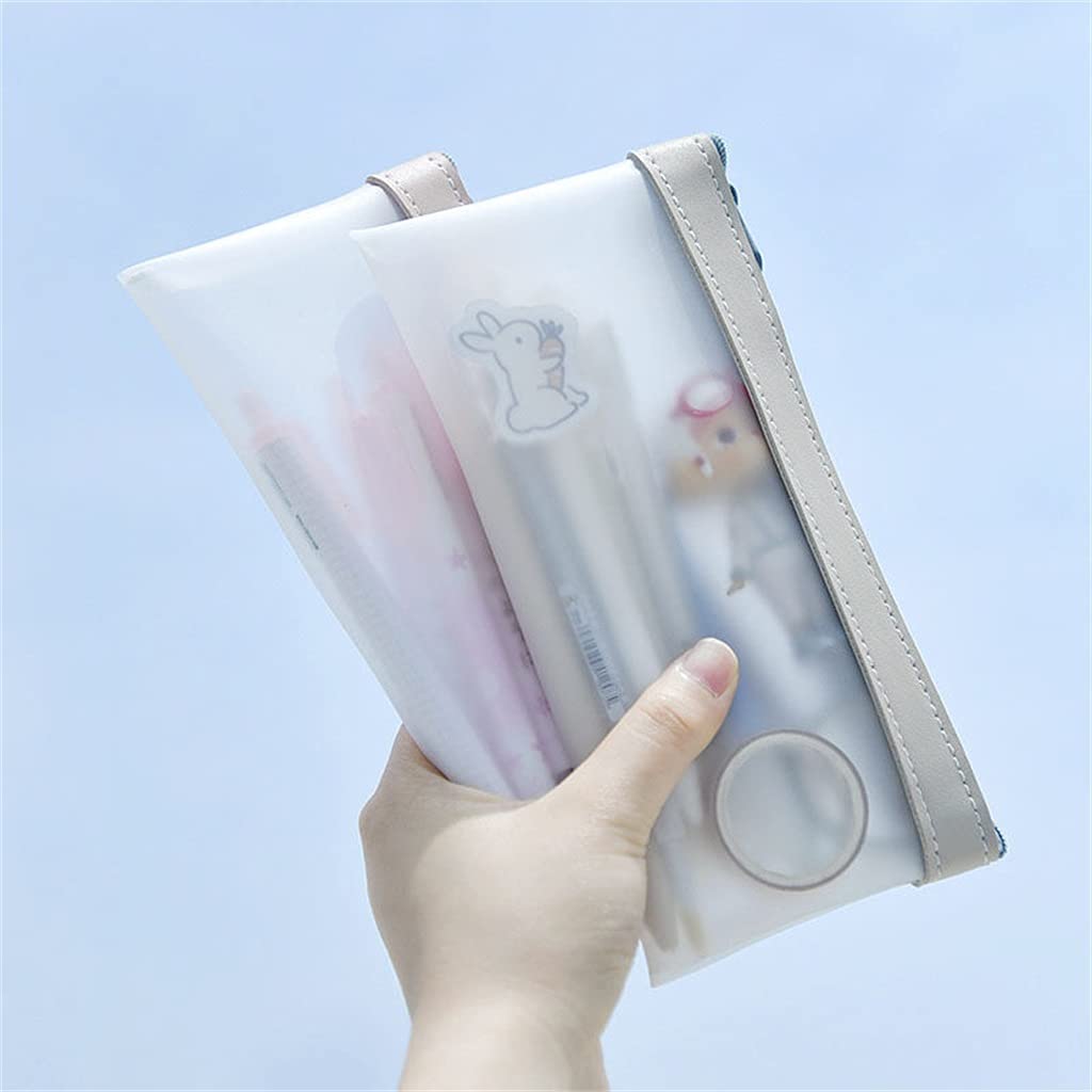 Forniture scolastiche: Cancelleria coreana semplice in pelle trasparente e buste - Astuccio per penne D