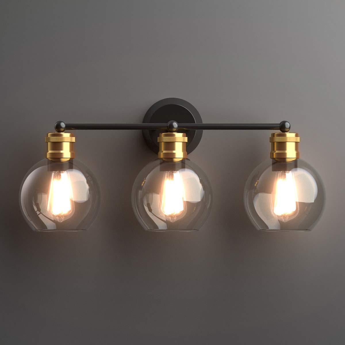 Tangkula Vintage 3 Light Vanity Wall Light, Bubbled Glass Wall Sconce, Industrial Bathroom Vanity Light with Globe Glass Shade, Wall Lamp Fixtures for Bathroom Hallway Living Room Bedroom (3-Light)