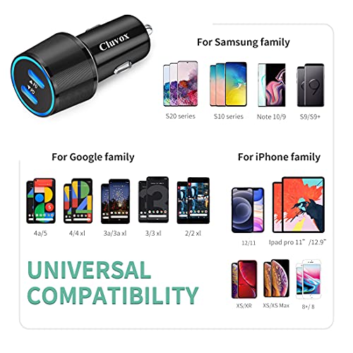 Cluvox 20W Dual USB C Fast Car Charger Compatible for iPhone 15 Pro Max/Plus/14/13/12/11/X/XS/XR/8/iPad Pro, Galaxy S23/S22 Cigarette USB Charger Adapter, Google Pixel 8/7 Type C Automobile Charger