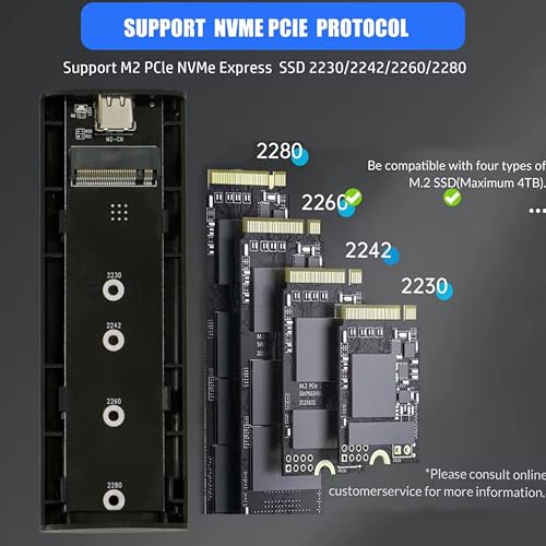 Image of M.2 NVMe SSD Enclosure Adapter, Tool-Free USB C 3.1 Gen2 (10Gbps) NVMe M.2 PCIe External Hard Drive Case Adapter for (M-Key & M+B Key) NVMe SSD (2230 / 2242 /2260 / 2280)