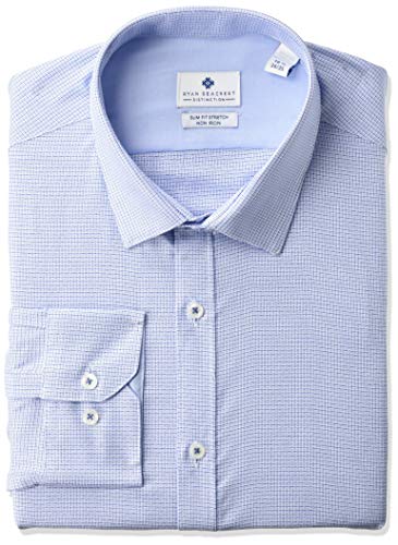 Ryan Seacrest Distinction Men's Button Up, Medium Blue Dobby, 15.5 34/35