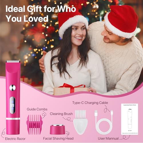 Image of Bikini Trimmer for Women, Rechargeable 2-in-1 Electric Razor for Shower& Travel, IPX7 Waterproof Painless Hair Removal for Bikini Line, Legs, Underarms, Wet & Dry Cordless Ceramic Blade, Pink