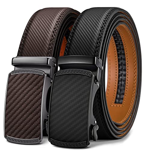 Image of BULLIANT Men's 2-Pack Ratchet Leather Belt Trimmable 1 3 /8 inch-Gift Boxed