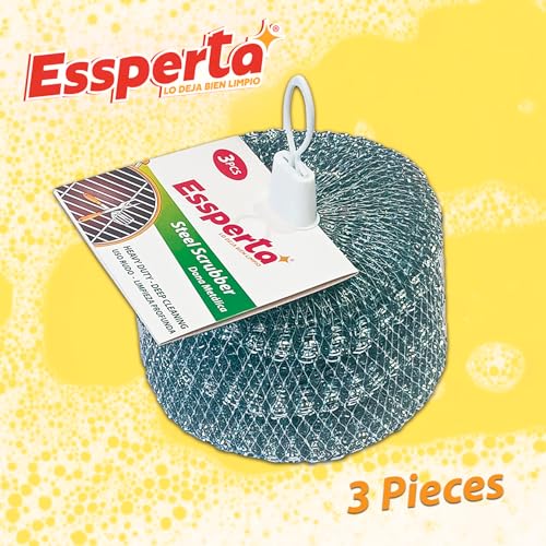 Image of 3 Pcs ESSPERTA Stainless Steel Wool Scrubber，3 Steel Scrubber Wool Pads for Cleaning Dishes, Metal Scrubber Pot Scrubbers Can Clean Iron Pots, Stoves, Barbecue Grills, Wash Sink