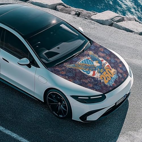 Image of Hood Cover Protector for Car,Stretchable Auto Hood Wrap Blankets,USA 250th Birthday Print Waterproof Automotive Accessories for SUV Sedans Trucks (59x39 inches)