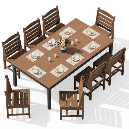 Image of SERWALL Outdoor Dining Set, 9 Piece HDPE Armless Dining Set, Brown
