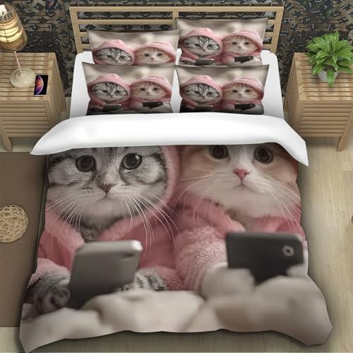 Parure de lit chat 3D microfbre 260x220 cm avec housse de couette et taies pour lit Super King - 5
