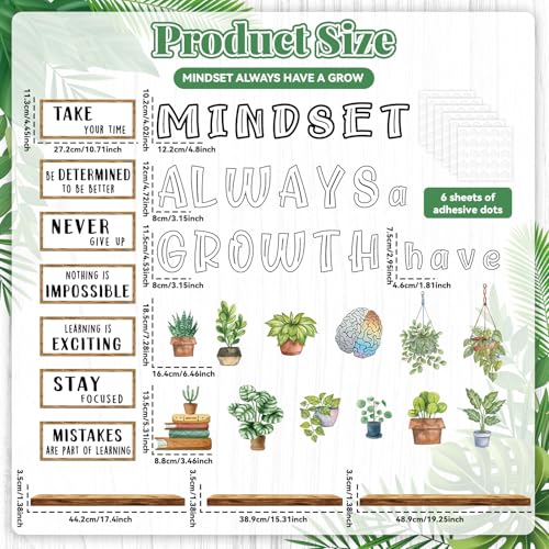 Growth Mindset Bulletin Board Set Plant Bookshelf Poster Positive Educational Sayings Accents Decoration Inspiration Classroom Wall Display Set Brain Cutouts for School Office Home Classroom Wall - Image 2