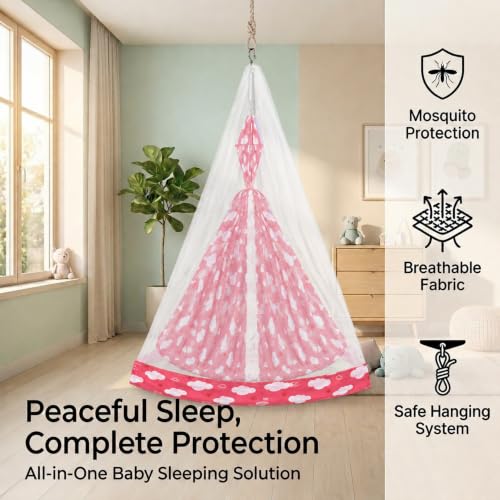 Image of VParents Sleeping Essentials with Mosquito Net & Spring, Sunny (Pink)