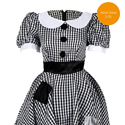 Ladies Ragdoll Halloween Costume - Medium - Black and White Gingham Dress with Black Patches - Adults Broken Doll Halloween Trick or Treat Fancy Dress Costume - Image 6