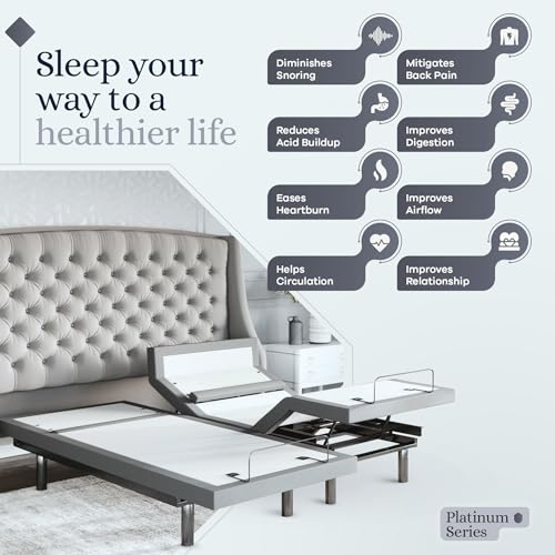 Image of Sven & Son Platinum Adjustable Bed Base Frame Only, Head and Foot Lift, Lumbar Support, Head-Pillow-Tilt, Massage, Under-Bed Lights, USB - Split King