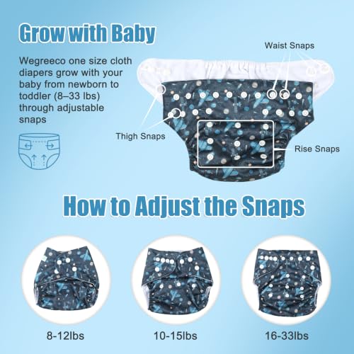 Image of wegreeco Cloth Diapers 6 Pack with 6 Inserts & 1 Wet Bag, Washable Cloth Diapers for Babies, One Size Adjustable Reusable (Space Exploration)
