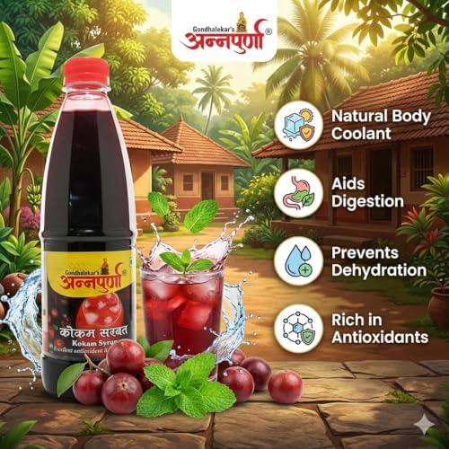 Image of Gondhalekar's अन्नपुर्णा Kokam Syrup- 500 ml (Pack of 2) | Natural Summer Cooler | Refreshing Kokum Drink Concentrate | Traditional Ayurvedic Beverage | No Artificial Colours | Helps Beat Heat & Aids Digestion