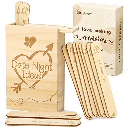 GiftAmaz 60 Date Night Ideas - Wooden Date Idea Box for Couples Activities, Romantic Gifts for Newlyweds or 5th Anniversary