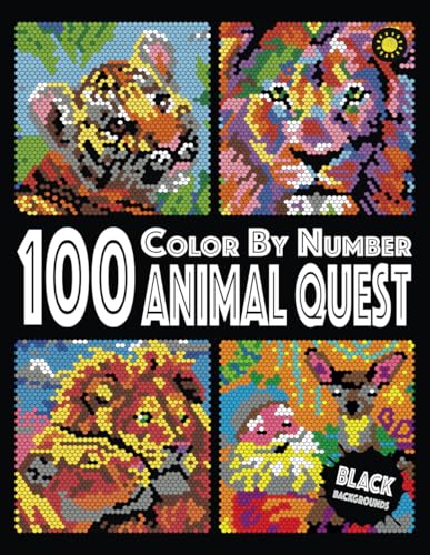 100 Animal Quest Color By Number (Black Backgrounds)