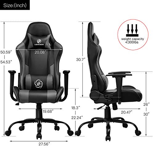 LUCKRACER-Silla-Gaming-Escritorio-Oficina-Gamer-Ergonomico-Respaldo-Reclinable-Giratoria-Ordenador-Gris