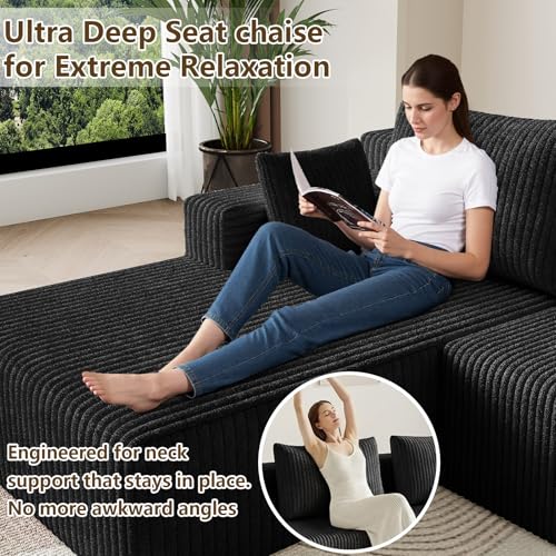 Image of 107 inch Modular Sectional Sleeper Sofa, Boneless Cloud Couch for Living Room, U Shaped 3 Seat Sofa with Deep Seat, Free Combination, Couch in a Box, No Assembly Required (Black)