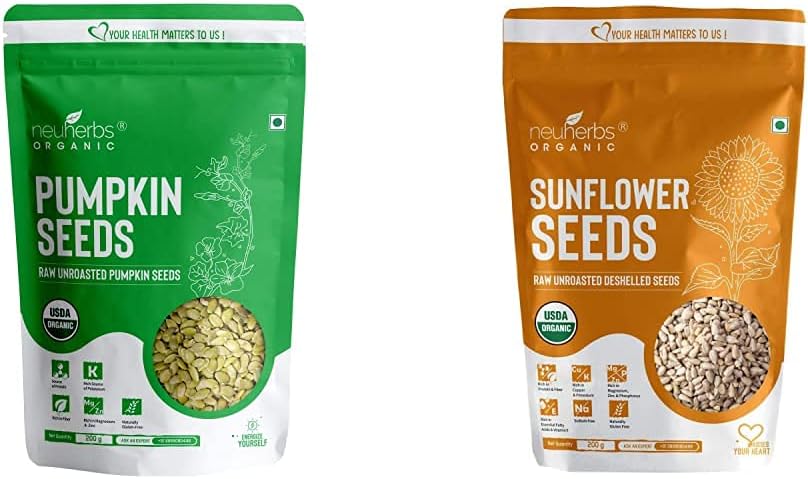 NeuherbsNeuherbs Raw Pumpkin Seeds Protein and Fiber Rich Superfood - 200G & Raw Sunflower Seeds for Eating, Rich in Protein & Fiber : 200 G