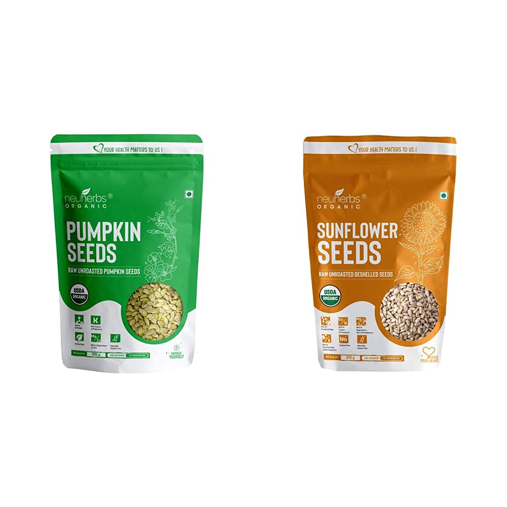 NeuherbsNeuherbs Raw Pumpkin Seeds Protein and Fiber Rich Superfood - 200G & Raw Sunflower Seeds for Eating, Rich in Protein & Fiber : 200 G