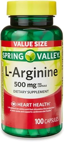 Generic Spring Valley L'Arginine - Cápsulas de suplemento para la salud del corazón con amino de 500 mg, tamaño de valor, 100 unidades + 1 mini