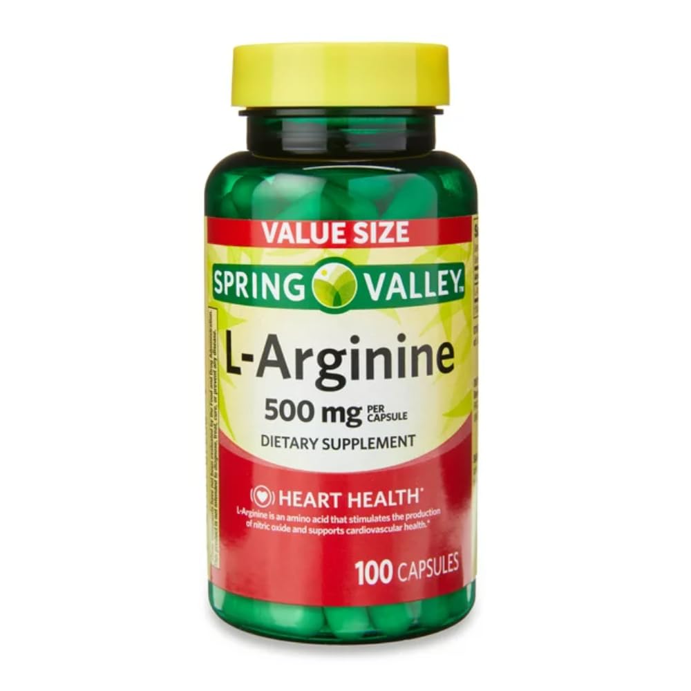 Generic Spring Valley L'Arginine Amino Heart Health Supplement Capsules, 500mg, Value Size, 100 Count + 1 Mini Pill Container (Style & Color Varies)