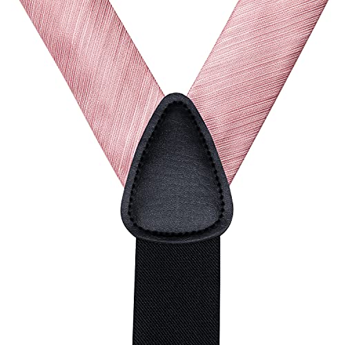 Image of Hi-Tie Men's Suspenders and Tie Set Silk Adjustable Elastic Y Braces with Strong 6 Clips Pocket Square Set