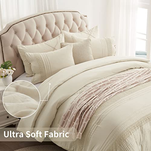 Semech King Size Comforter Set, Ultra Soft Lace Bedding Comforters King Size, 3 Piece Dark Ivory King Comforters For King Bed With 2 Pillow Shams (Champagne Ivory, 106"X90") #TOP4