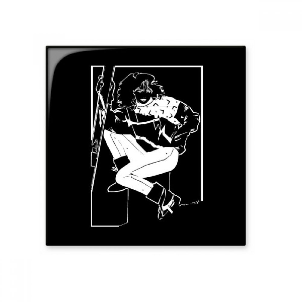 Carreau de céramique illustration ski hiver noir pour décor mural intérieur