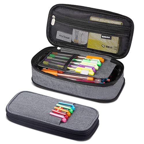 Image of Canvas Pencil Case Pouch With Zipper - Grey | Large Capacity Canvas Stationery Organizer Pen Bag With Zipper for Office, College, School, Travel, Students and Adults