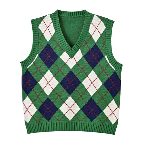 Image of Women's Sweater Vest,Y2K Sleeveless Pattern Preppy Style Knitted Crop Tank Top for Girl