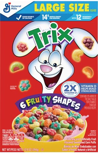 Image of Trix Breakfast Cereal, 6 Fruity Shapes, Made with Whole Grain, Large Size, 13.9 oz (Pack of 2)