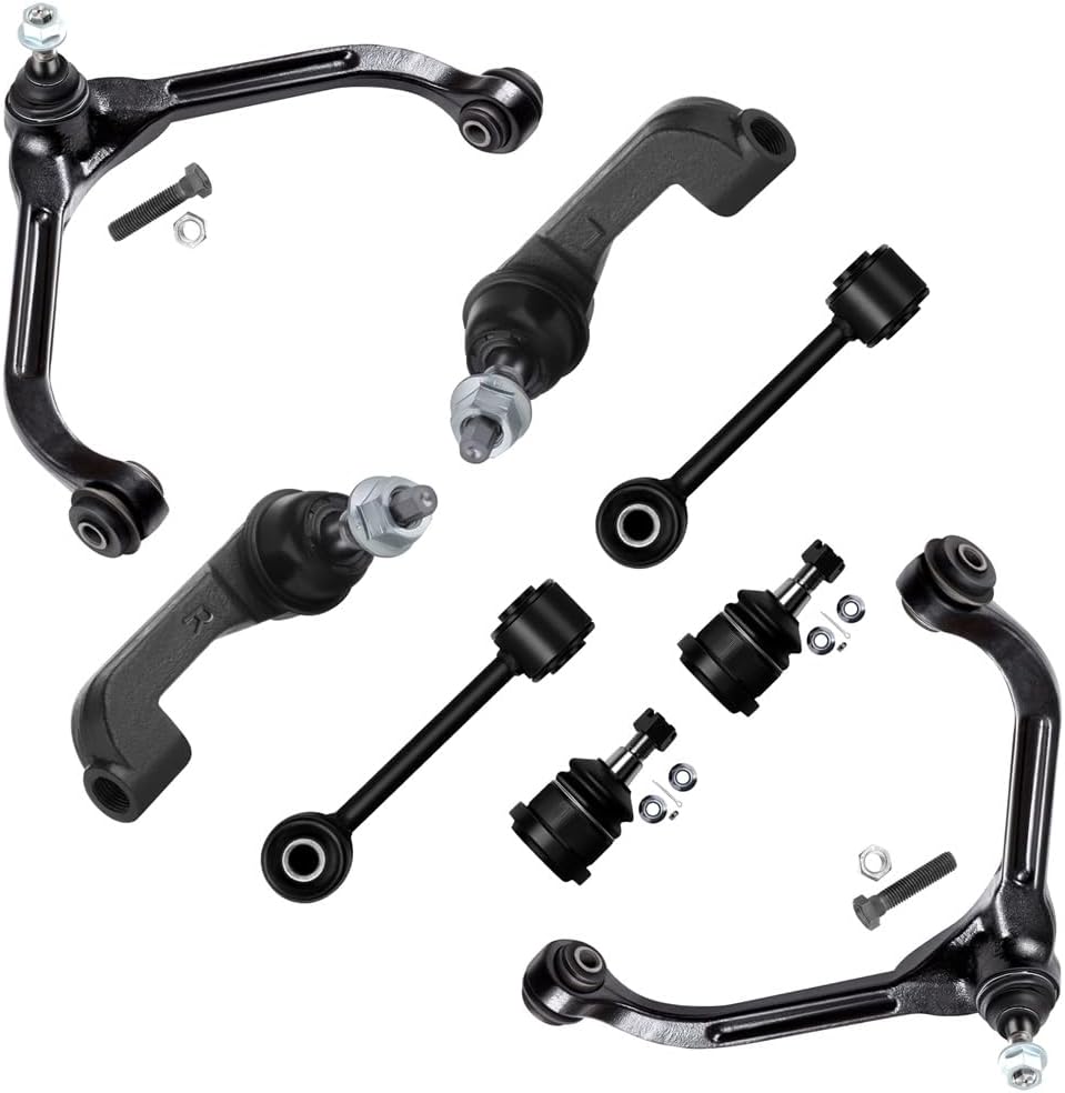 8pc Set Front Suspension Kit Upper Control Arm w/Ball Joint Lower Ball Joint Outer Tie Rod End Sway Bar Link Replacement for Jeep Liberty