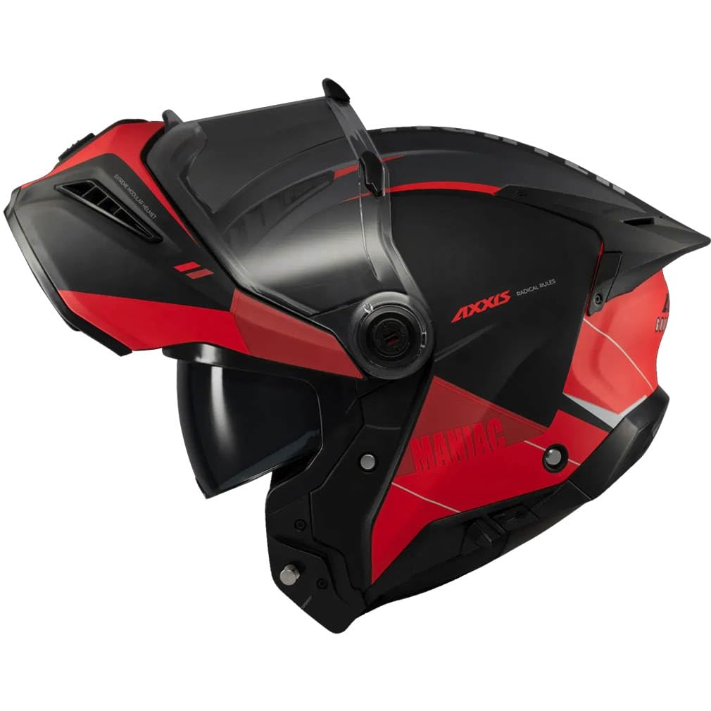 AXXIS Ghostfighter SV Maniac Negro Rojo Mate - Casco de Moto Modular Abatible Diseño Streetfighter con Visor Solar - Unisex Hombre y Mujer - Homologado P/J ECE 22.06