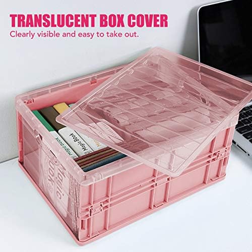 Folding Storage Box Container Organiser, Plastic Foldable Storage Basket Organizer Mini Stackable Bag Basket Bin 10 L Collapsible Crate with Lids for Kids, Clothes(PINK 2PACK)
