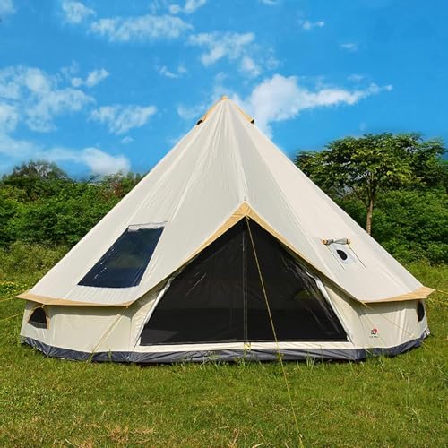 SECTORWING Backpacking Bell Tent with Top Stove Jack for All Year Living, 300D Oxford Waterproof Yurt Tents House for Camping Glamping,Parties,Outdoor Events (Off White, 4M/13ft| 4Person)