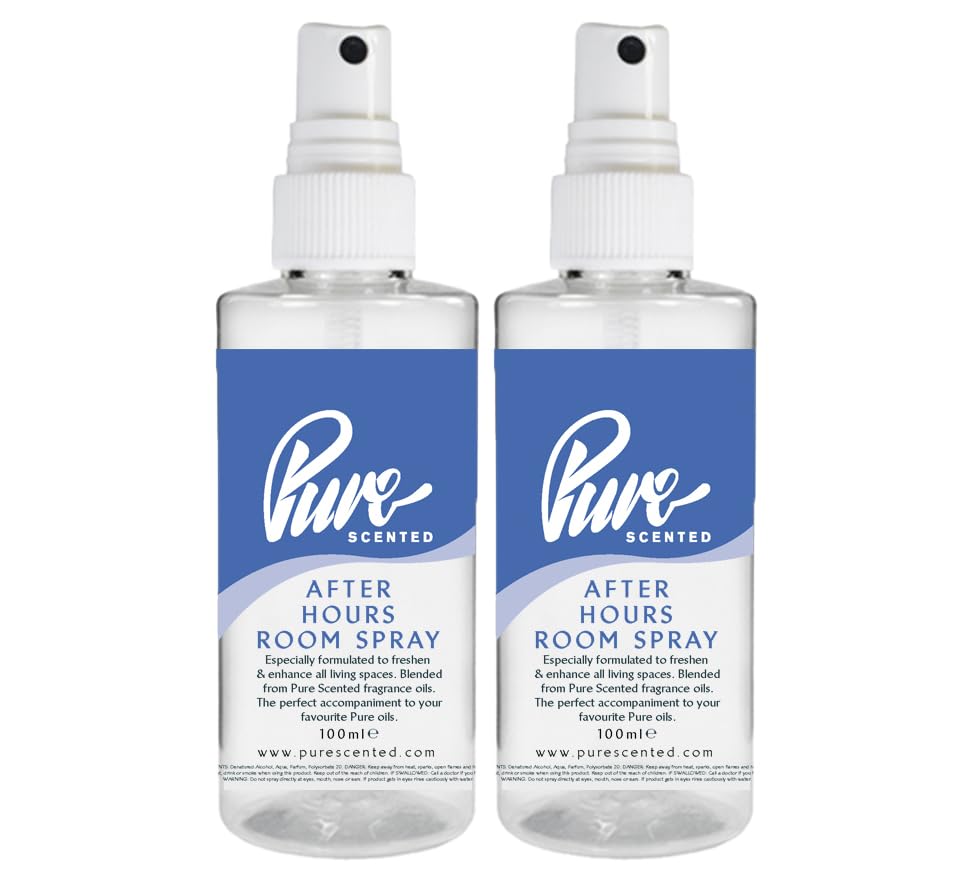 "Pure Scented 200ml Room & Fabric Sprays 2 x 100ml Suitable For Home, Car, Caravan, Work, Gym Bags, Odour Eliminators (2 x 100ml, After Hours)"