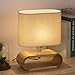 Produktbild Shinoske Kleine Tischlampe Nachttischlampe aus Holz mit ovaler Basis und Lampenschirm aus Stoff für Schlafzimmer, Wohnzimmer