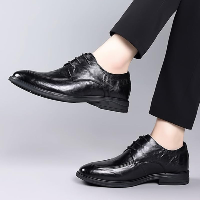 Men's Dress Leather Shoes Non Slip Casual Business Work Formal Shoes Casual Scale Pattern Comfort Derby Shoes for Men(Black,8)4