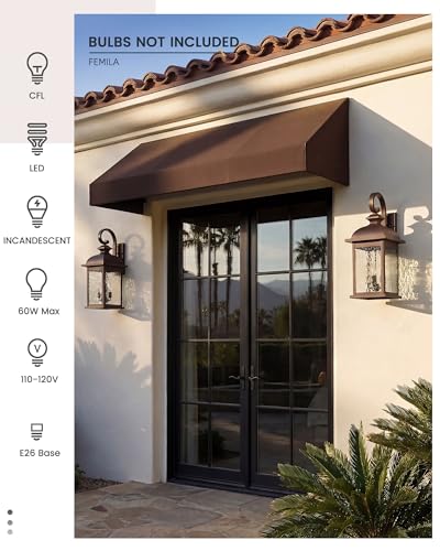 Image of FEMILA 26 inch Outdoor Wall Sconce, Large Exterior Lighting Fixtures, 3-Light Outdoor Wall Lantern Porch Lights for Patio, Garage, Doorway, ORB Finish, E12 Base, 4FD54B-L ORB-WP