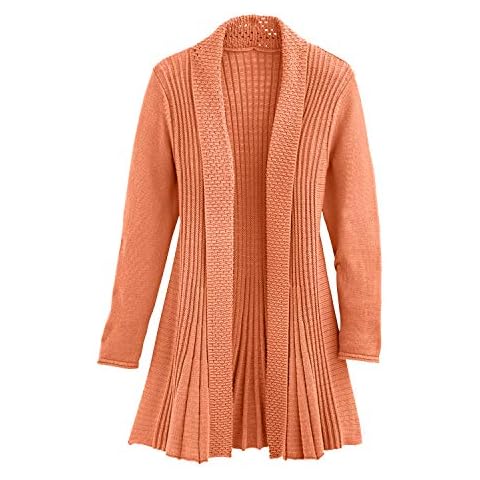 Cardigans for Women Long Sleeve Midweight Swingy Knit Cardigan Sweater W/Pocket-Coral (Large) Cover