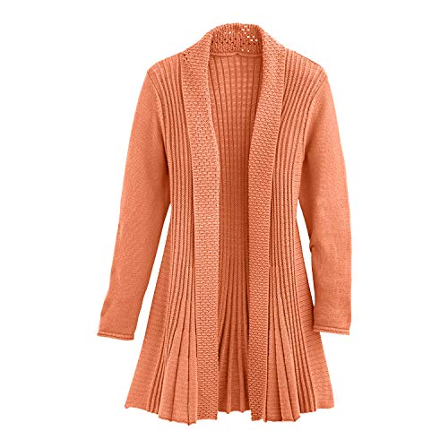 Cardigans for Women Long Sleeve Midweight Swingy Knit Cardigan Sweater W/Pocket-Coral (2X)