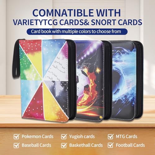 Image of Card Binder - 400 Capacity, Zippered Trading Card Holder for MTG, Sports & Collectible Cards - Acid-Free, Durable & Travel-Friendly Storage (Colorful Patchwork, 4 Pocket)