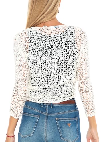 SHU-SHI Womens Cropped Cardigan Tie Front Knit Shrug Summer Open Weave Hollow Out Sweater4