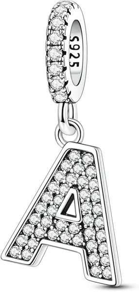Hapour Letter 925 Sterling Silver Charm with Cubic Zirconia Alphabet A-Z Initial Dangle Charms Beads Pendent DIY Jewelry for Bracelets Necklace